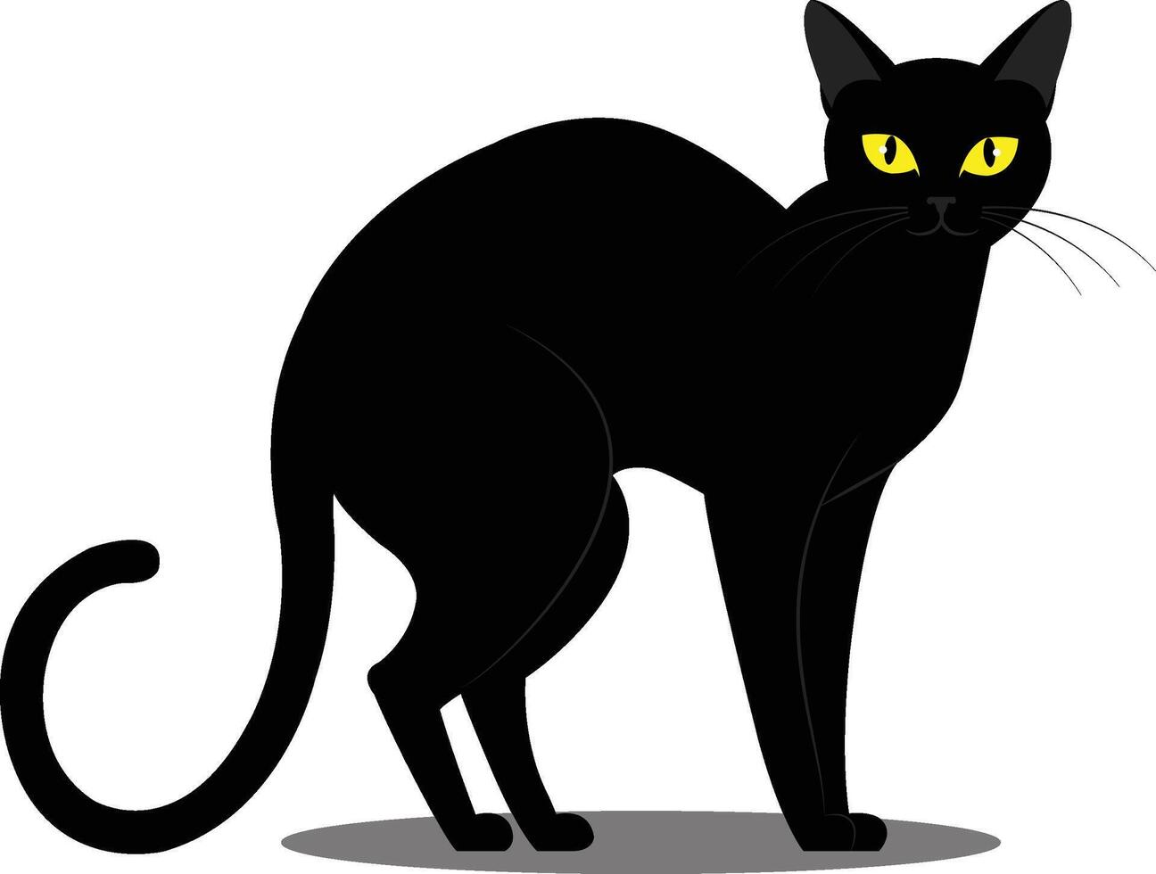 illustration of a sleek black cat with bright yellow eyes. The design is clean, simple, and ideal for Halloween-themed designs, greeting cards, posters vector
