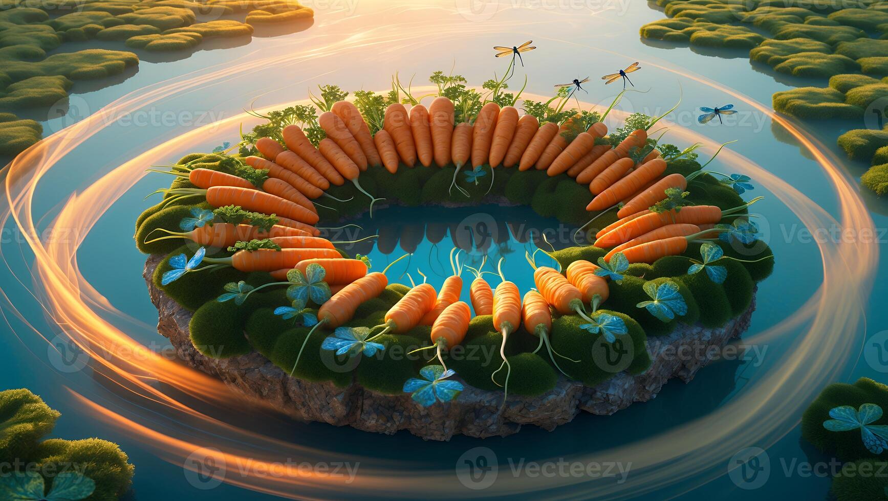 Circle of Fresh Carrots in Artistic Water Setting for Healthy Lifestyle photo