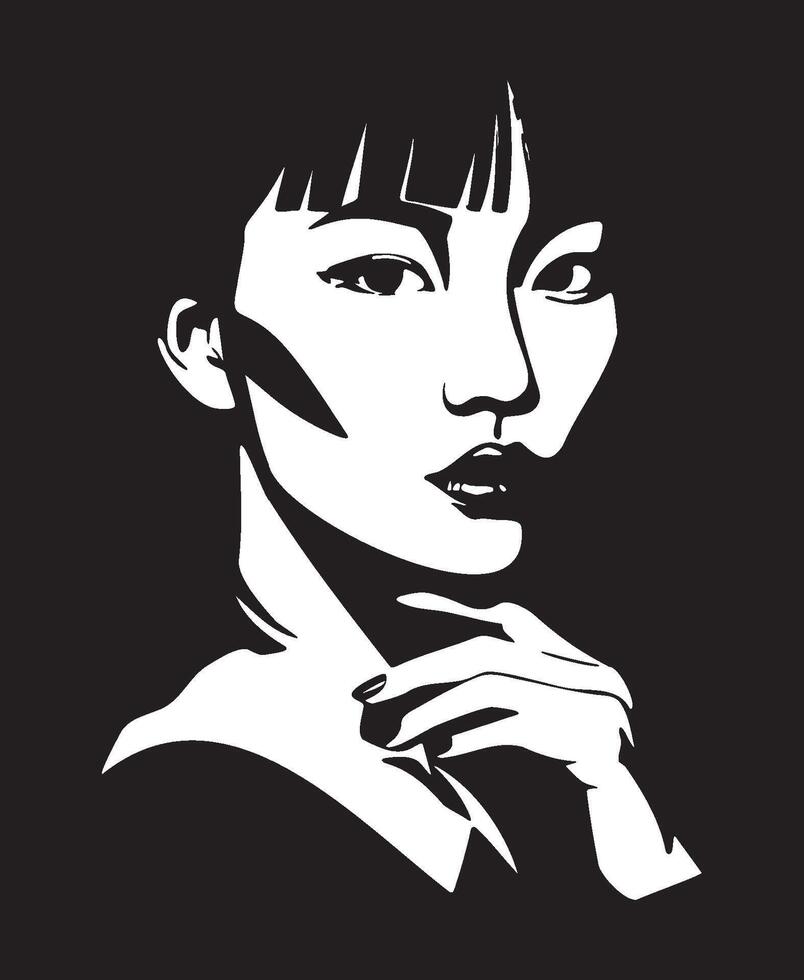Black and white portrait of girl vector