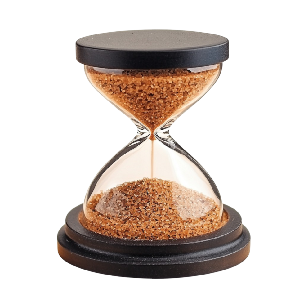 A classic hourglass with sand flowing through it png