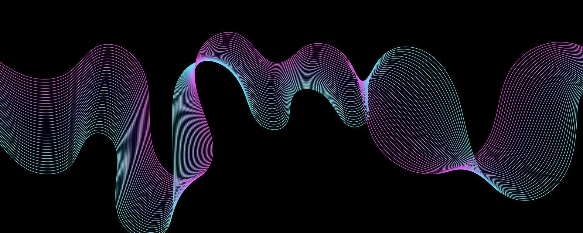 Black background with vibrant neon wave lines, futuristic style for music, club, or party themes vector