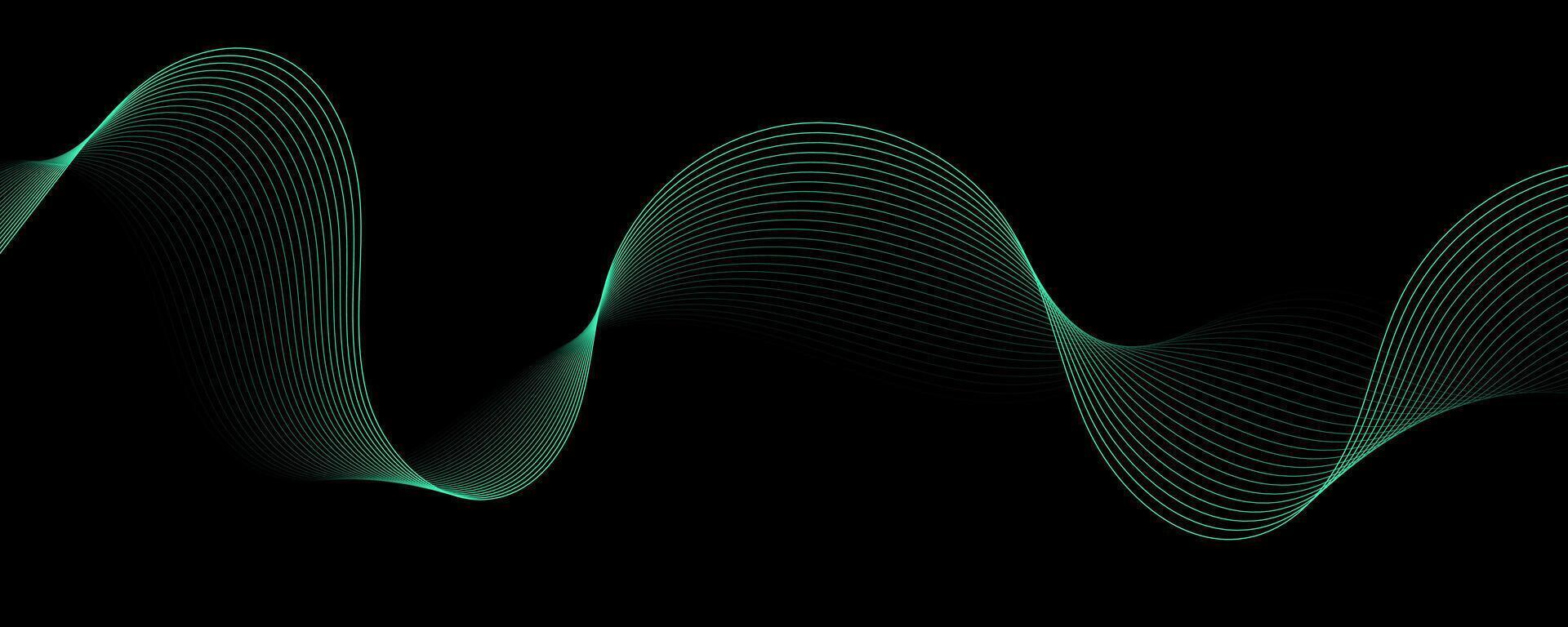 Black background with abstract green wave lines, futuristic style for tech or digital branding vector
