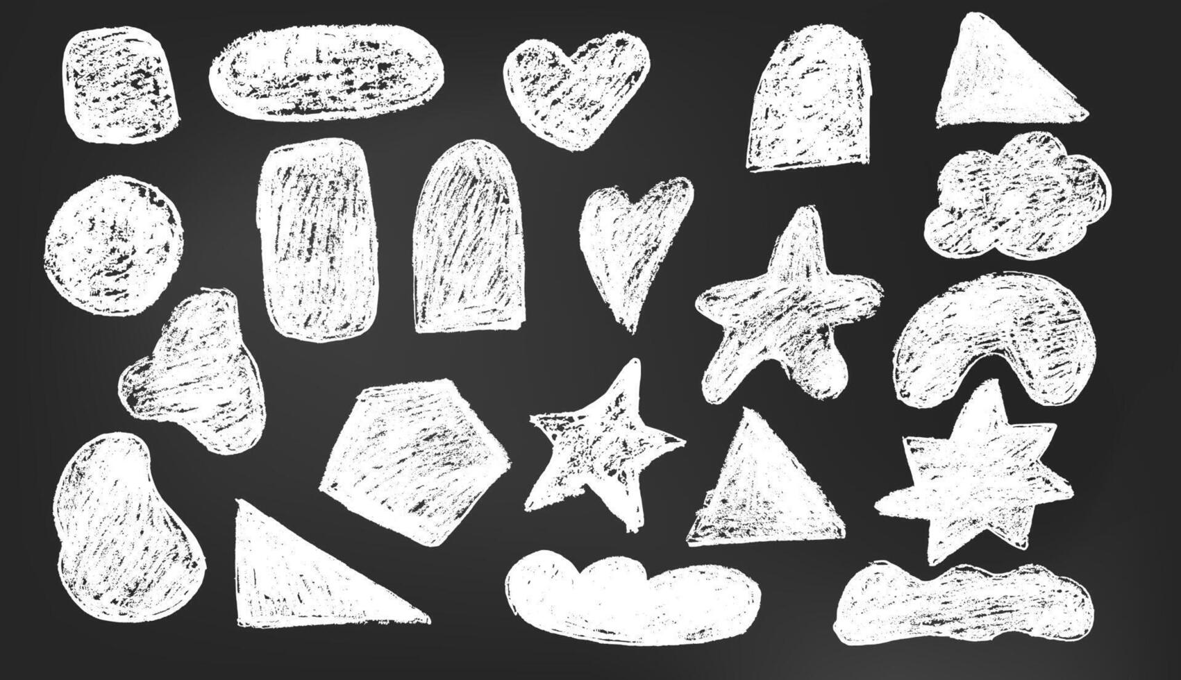 Chalk text box doodle shape. Cute rough memo highlight for note on black board background. Hand drawn paint cloud, heart, star and organic graphic. Kindergarten textbox or grunge speech element. vector