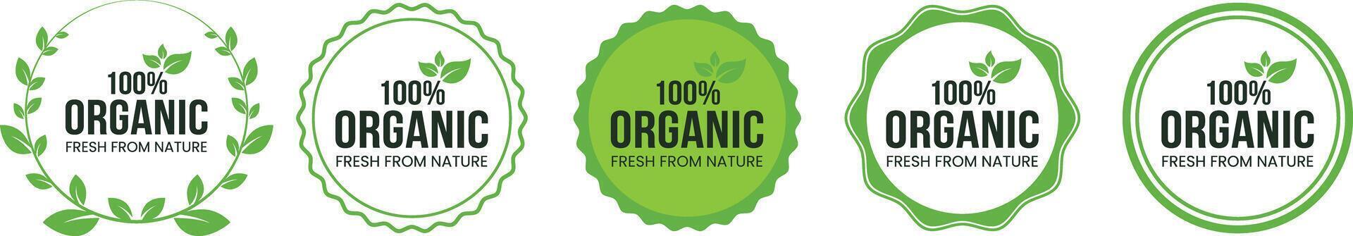 set of organic labels with leaves vector