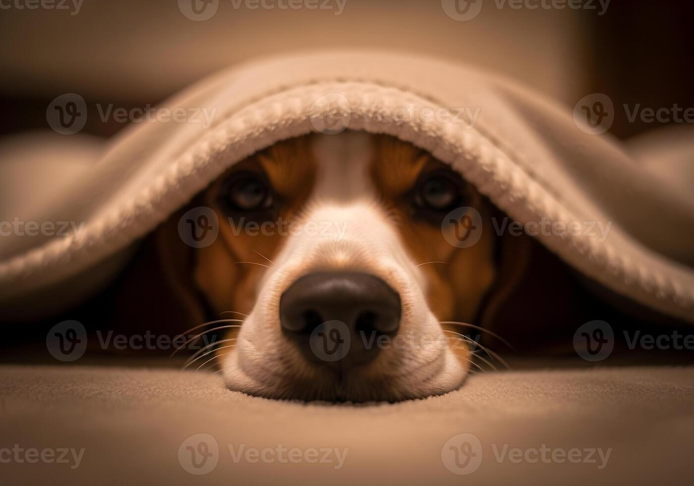 Dog's Nose Peeking Out from Under Blanket Close-Up photo