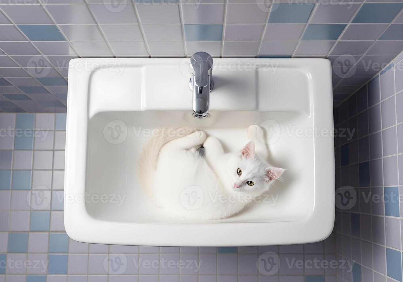 Fluffy Kitten Lying in a Bathroom Sink photo