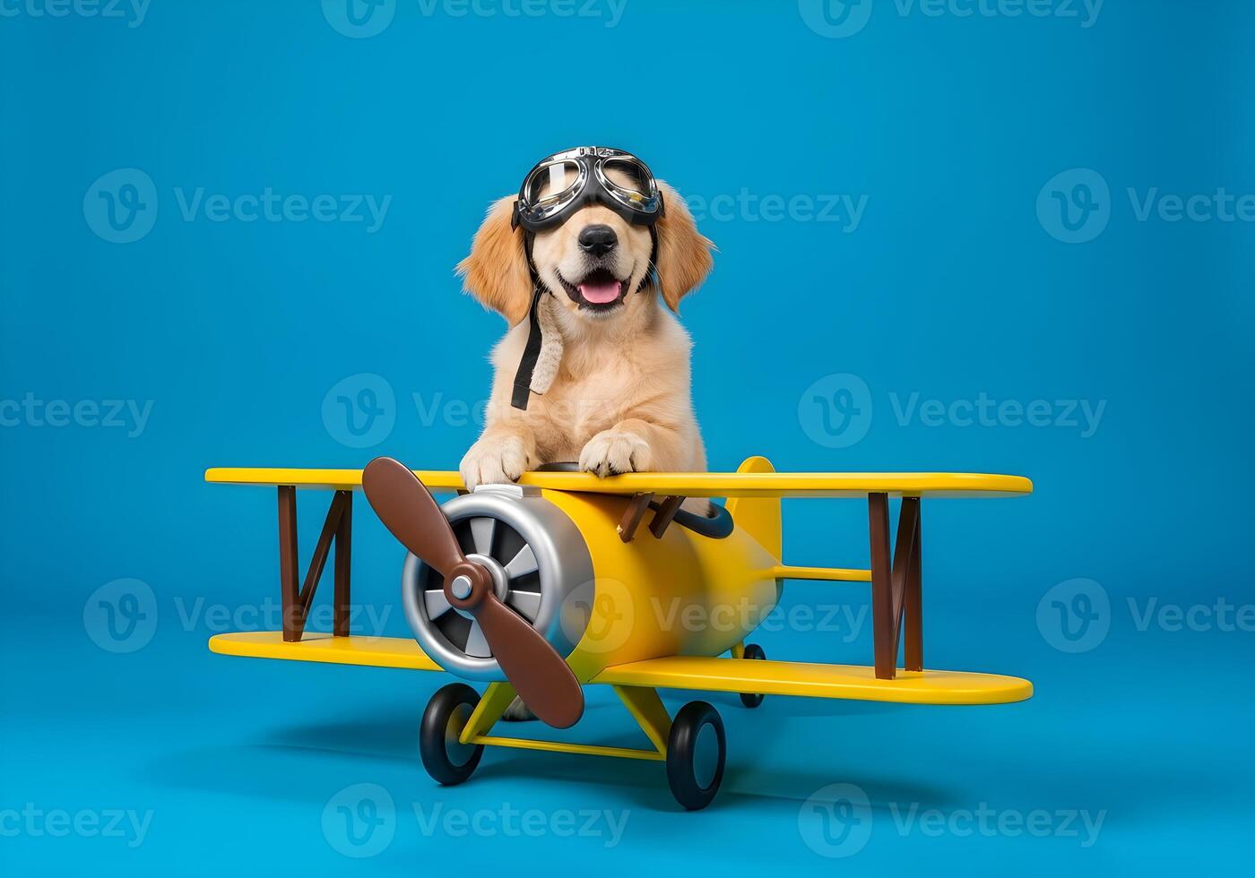 Dog Wearing Aviator Goggles in Toy Airplane Prop photo