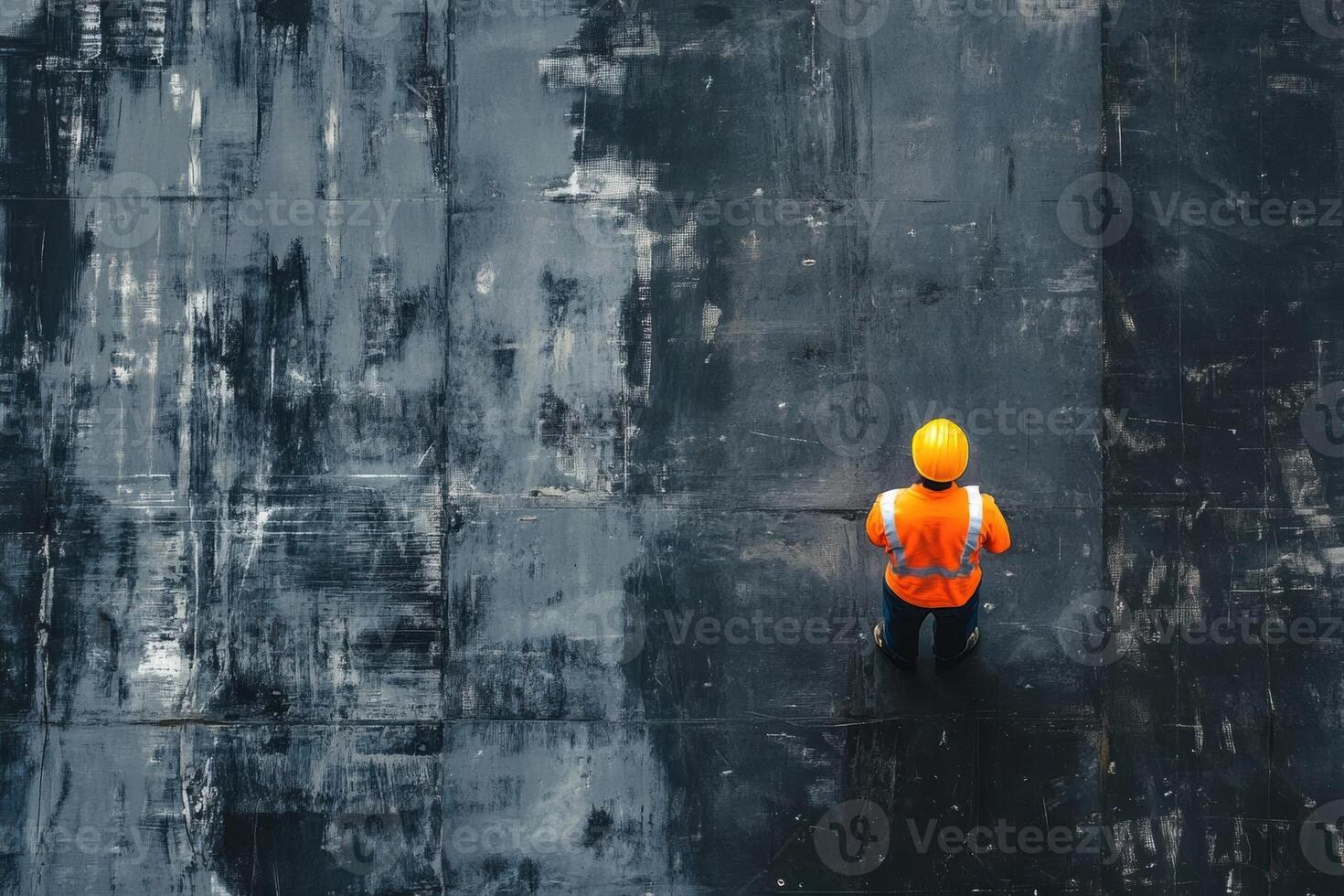 Worker Stands on Construction Site, Examining Progress with Safety Gear. Industrial Scene. photo