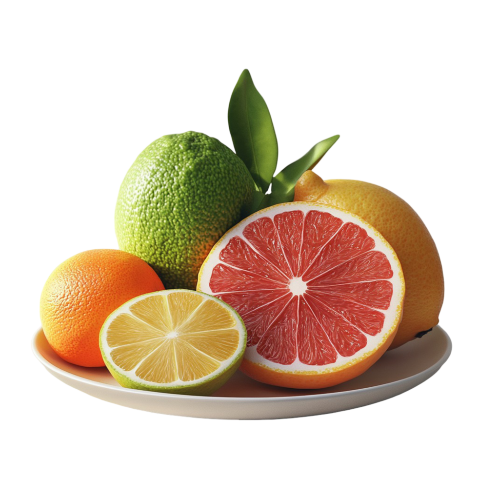 Sliced Citrus Fruits with Leaves Including Grapefruit Lime and Orange png
