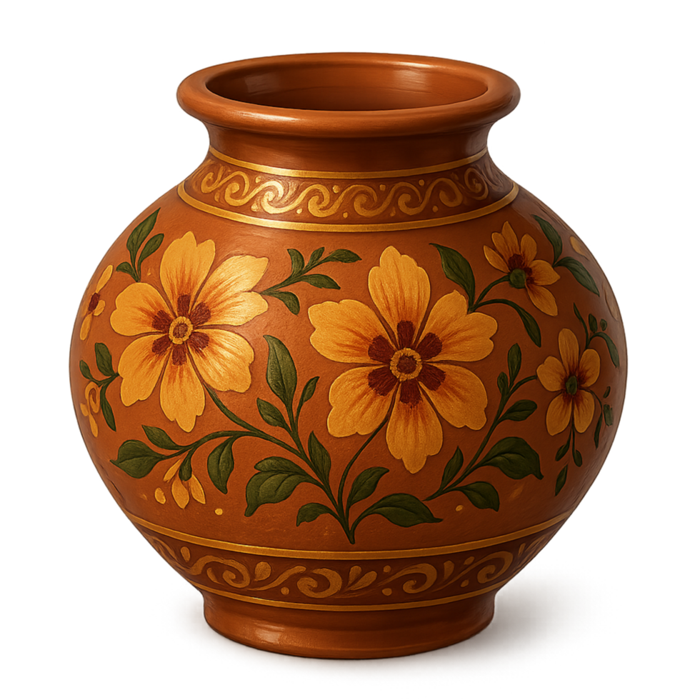 Traditional Clay Pot With Floral png
