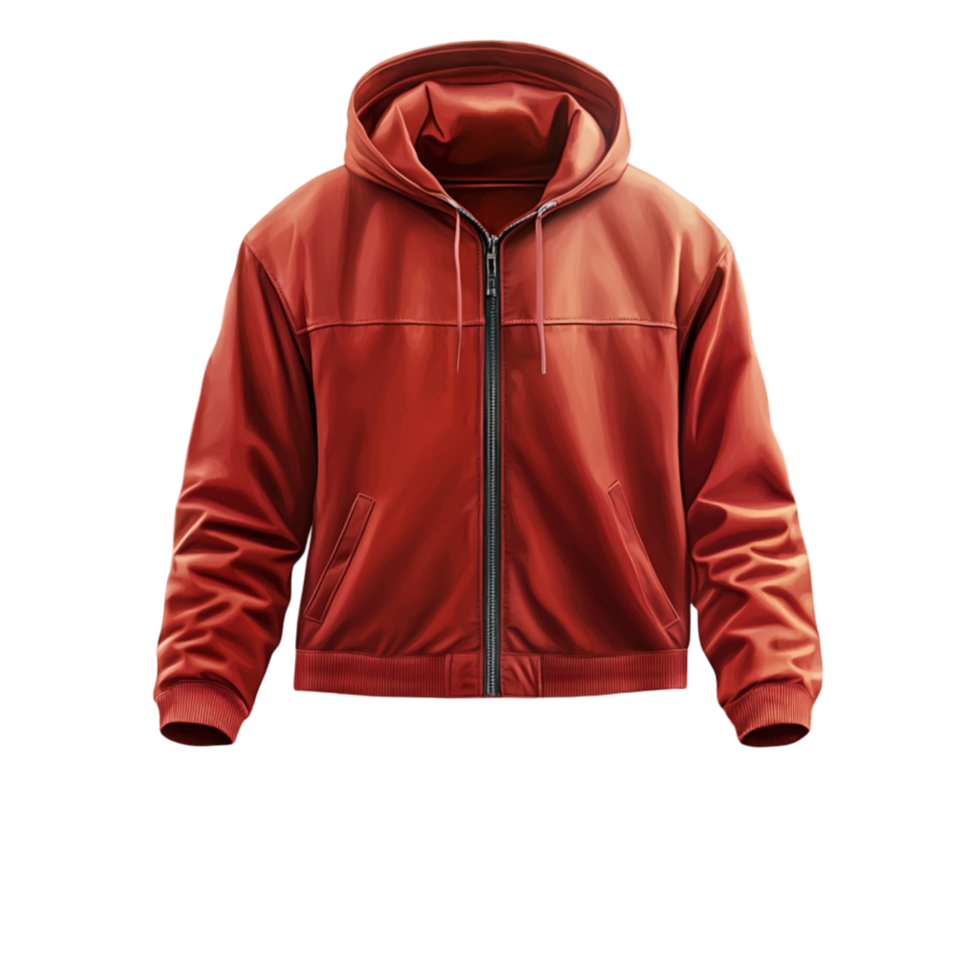 Red leather bomber jacket for winter fashion png