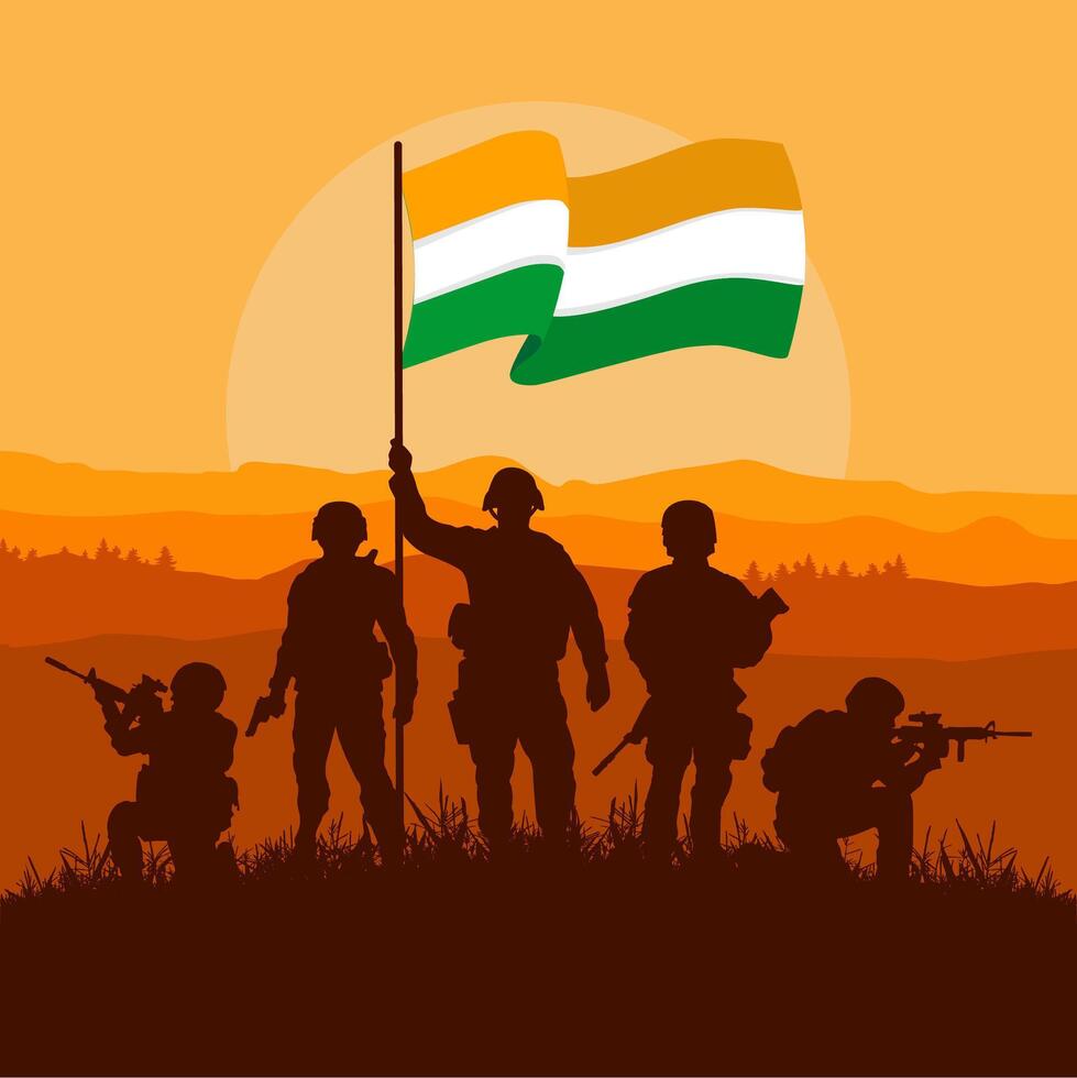 illustration of Indian soldiers with flag vector