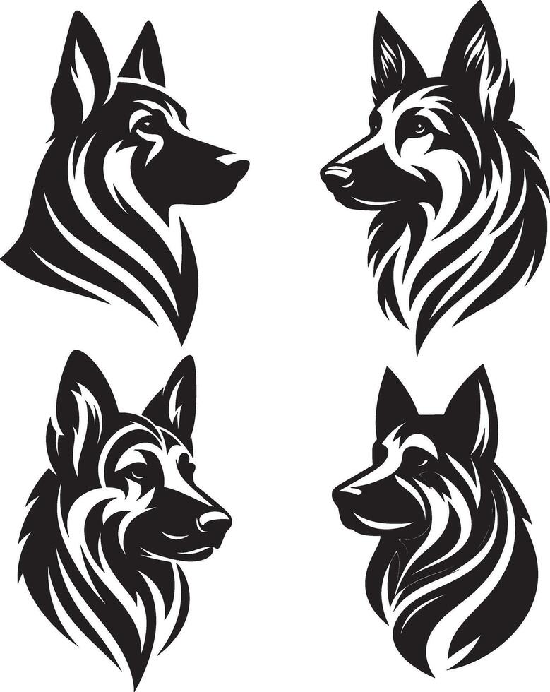 Cute Dog Head Silhouette Bundle Set for Tattoo Design vector