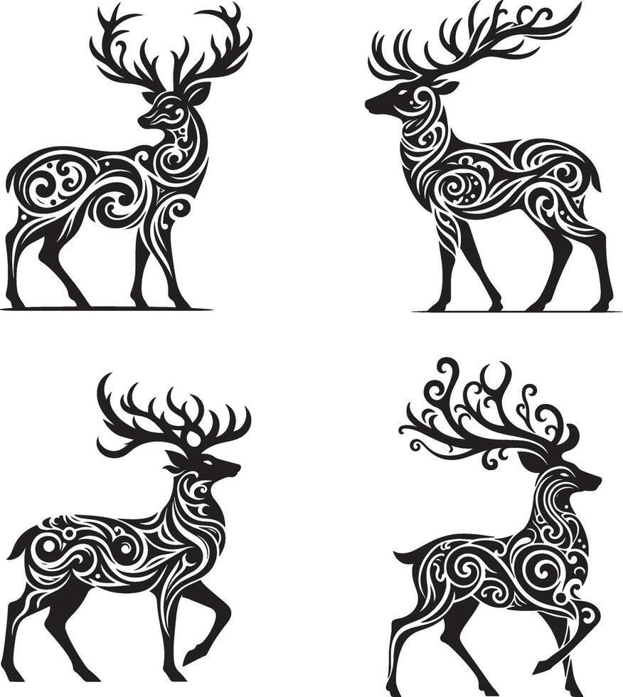 Collection of Decorative Deer in Tribal Patterns vector