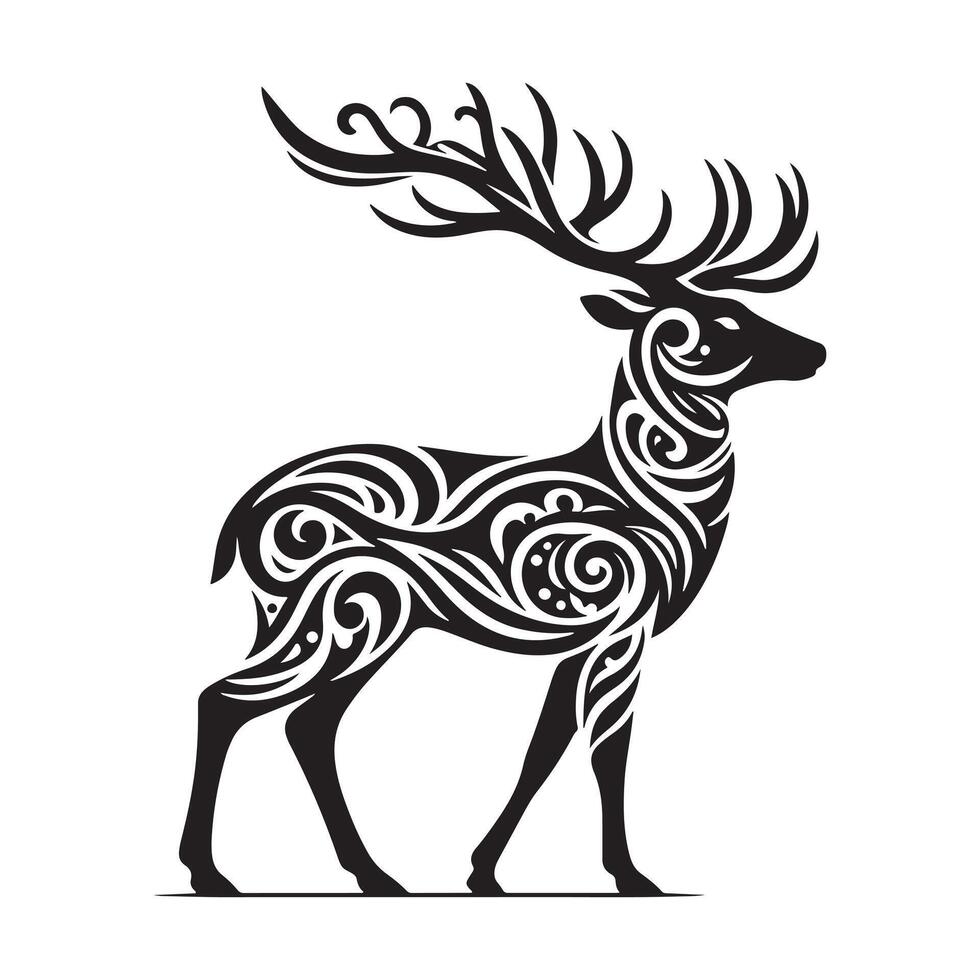 Collection of Decorative Deer in Tribal Abstract Pattern vector