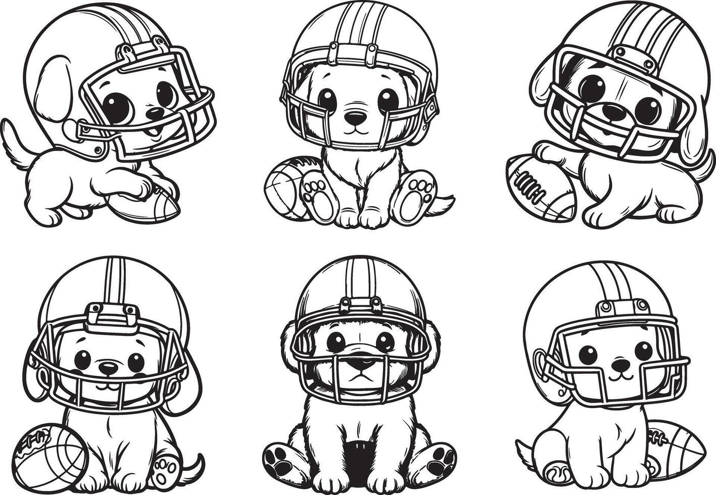 Cute Black and White Puppy Silhouette Illustration Line Art Bundle Set for Coloring Page vector