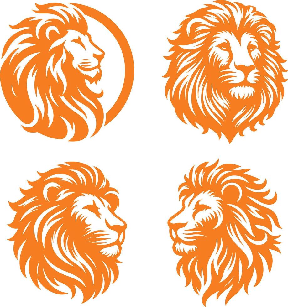 Hand Drawn Lion Faces Tribal and Tattoo Style Icons vector