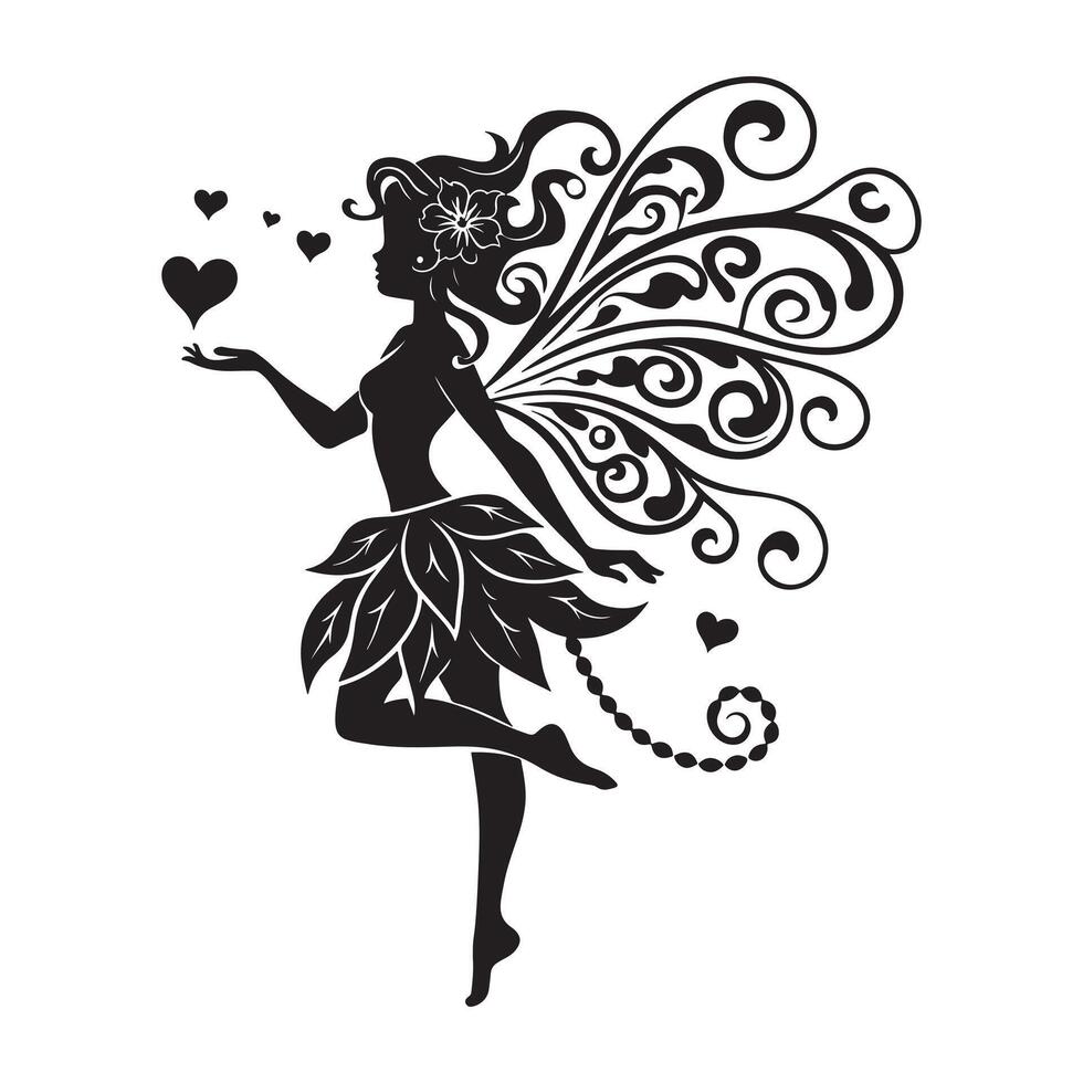 Abstract Pattern Line Art of Fairy with Heart Illustration vector