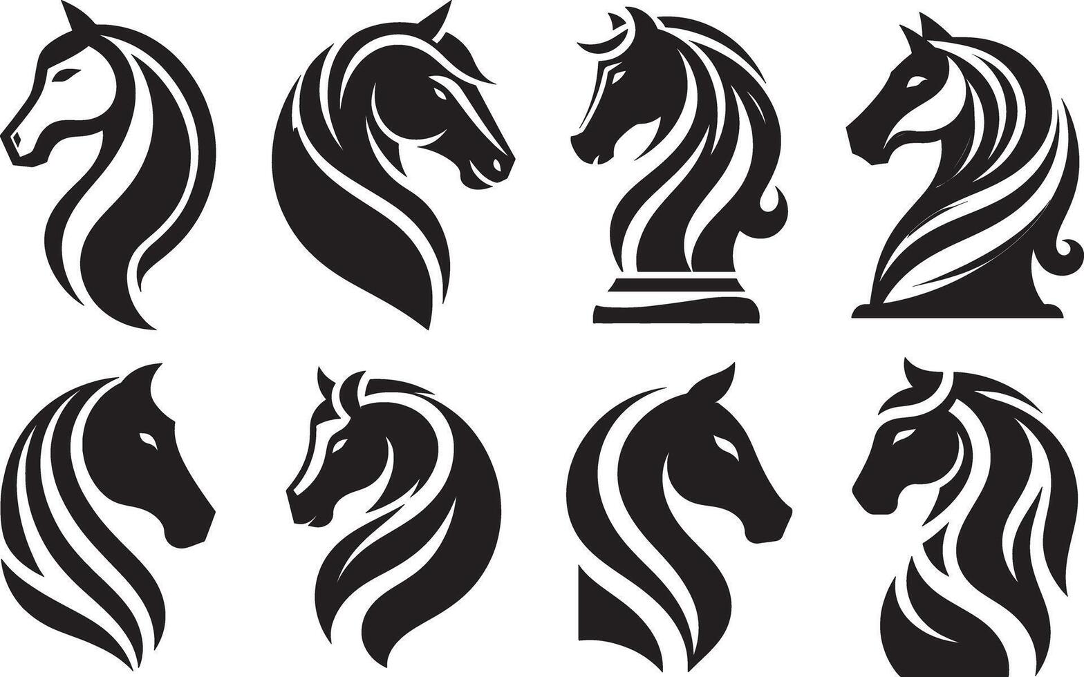 Horse head silhouette set illustration vector