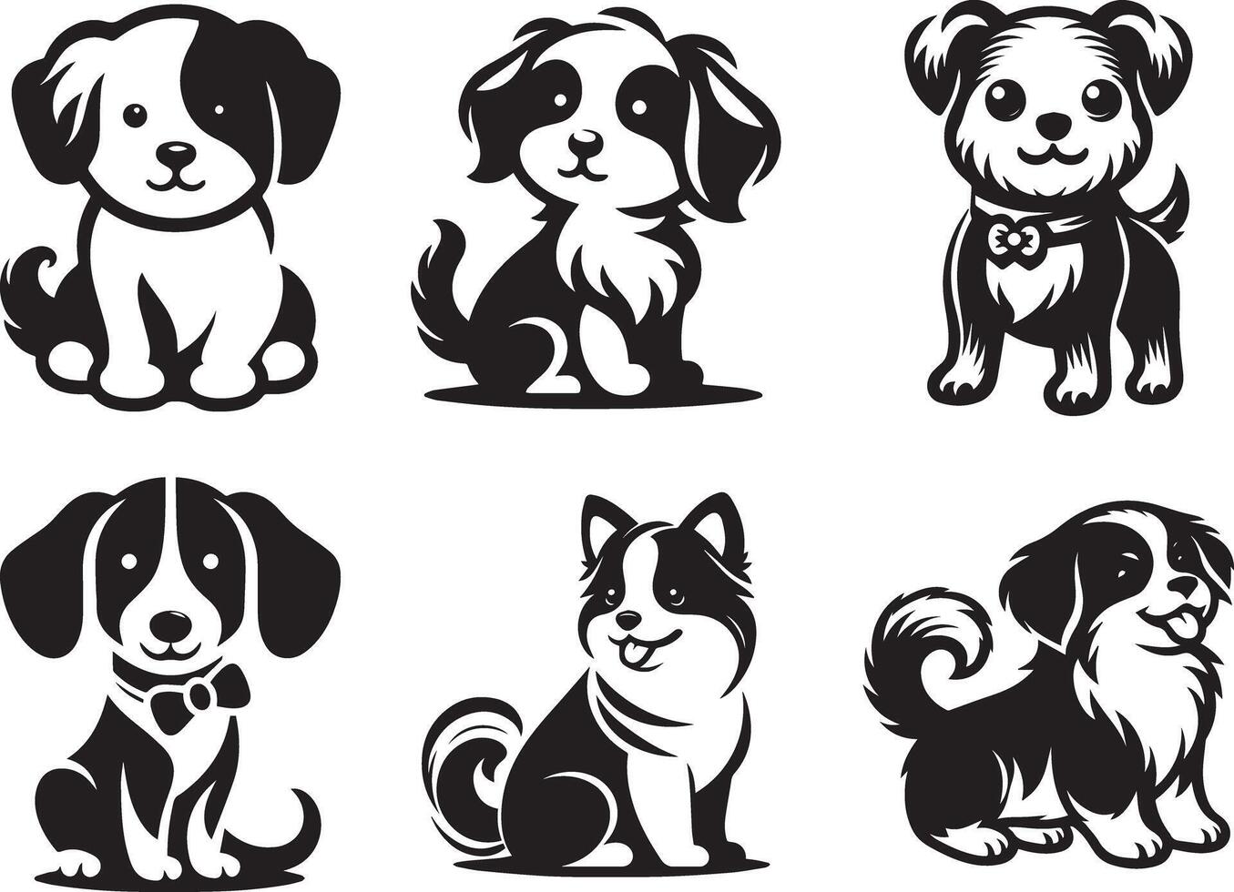 Cute dog silhouette art bundle set vector