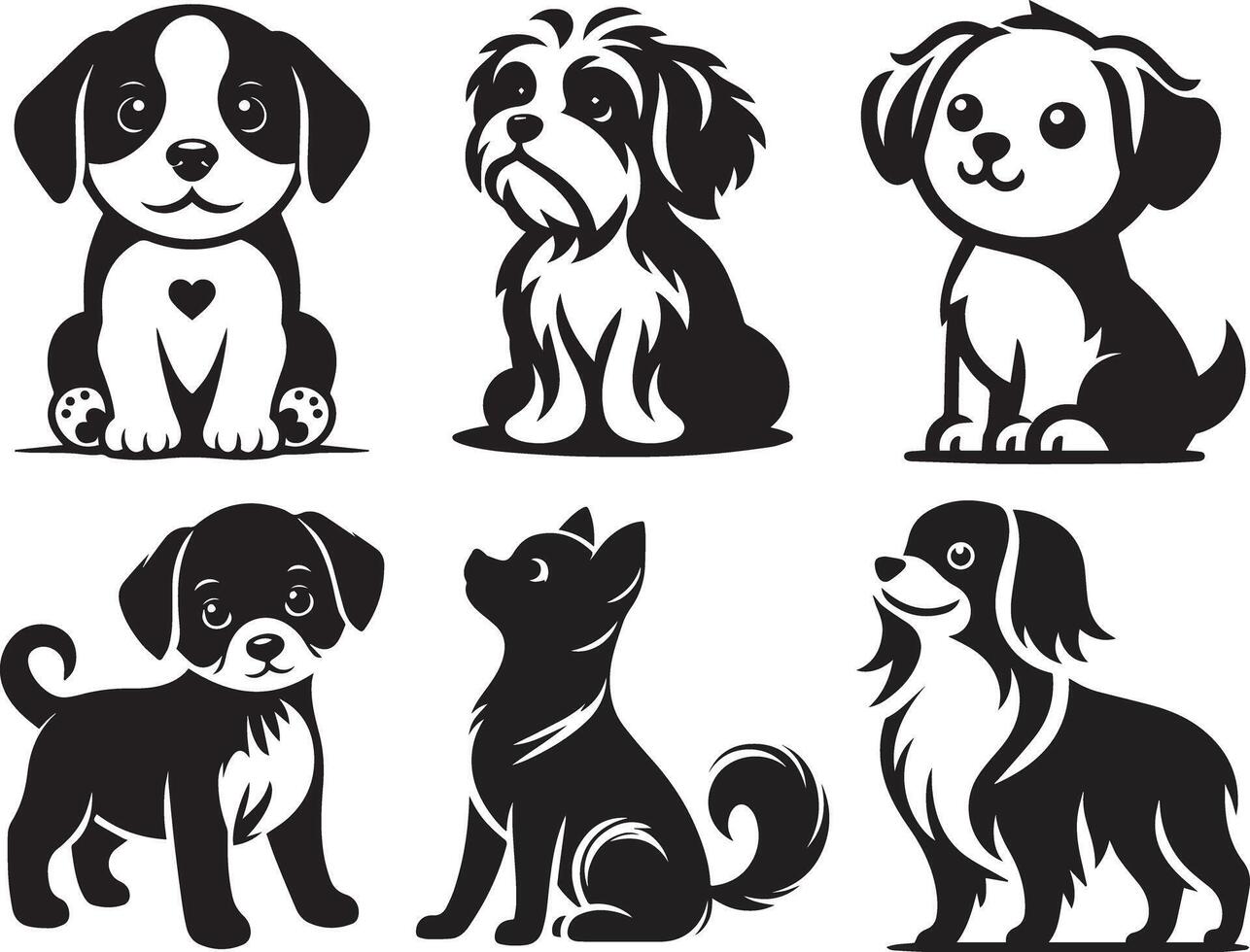 Dog Silhouette Illustration Bundle Set for Tattoo Design vector