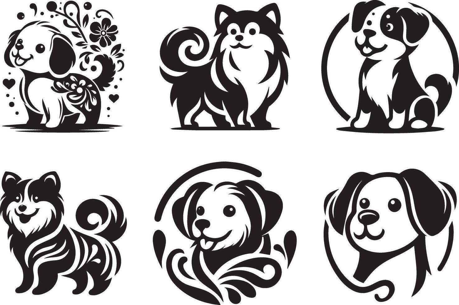 Adorable Dog Outline Clipart Collection vector