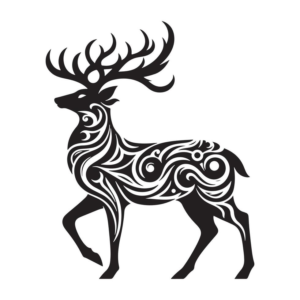 A black and white deer with tribal patterns vector