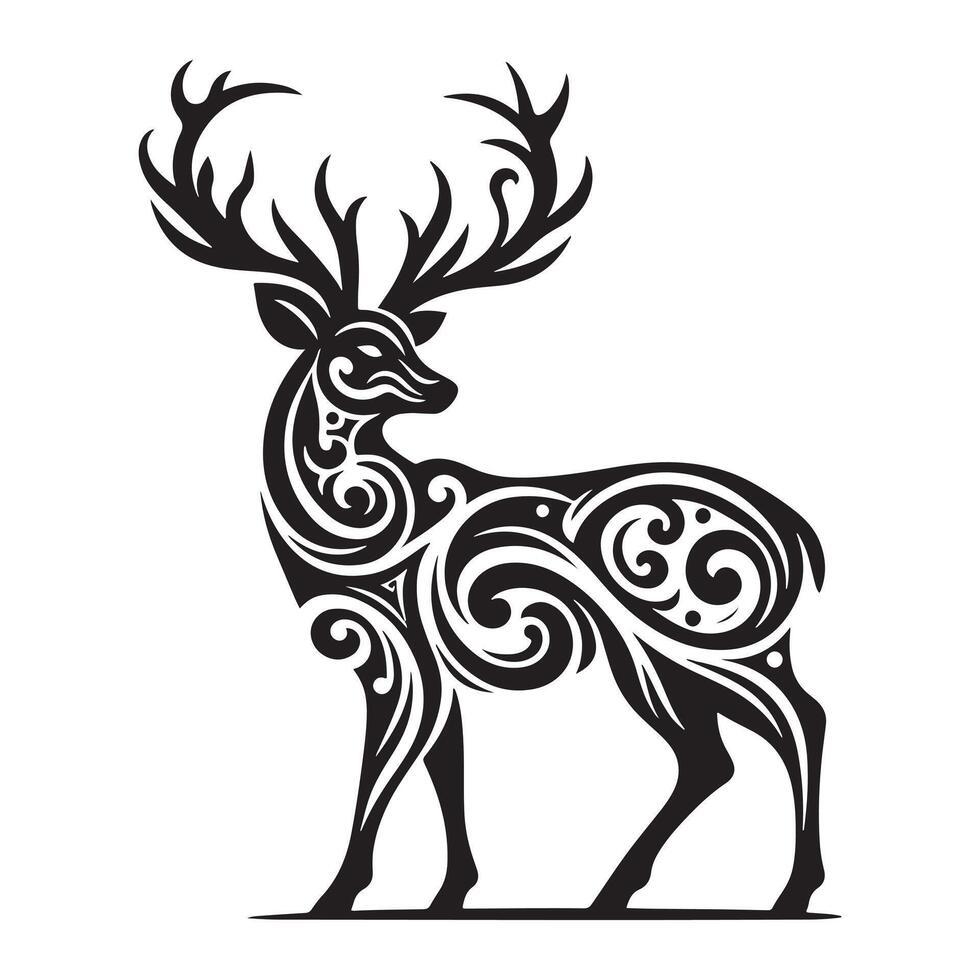 Decorative Deer in Tribal Abstract Pattern line Art vector