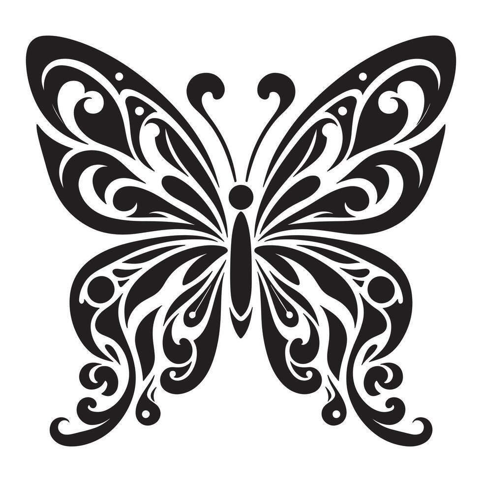 Butterfly Silhouette tattoo design illustration Line Art vector