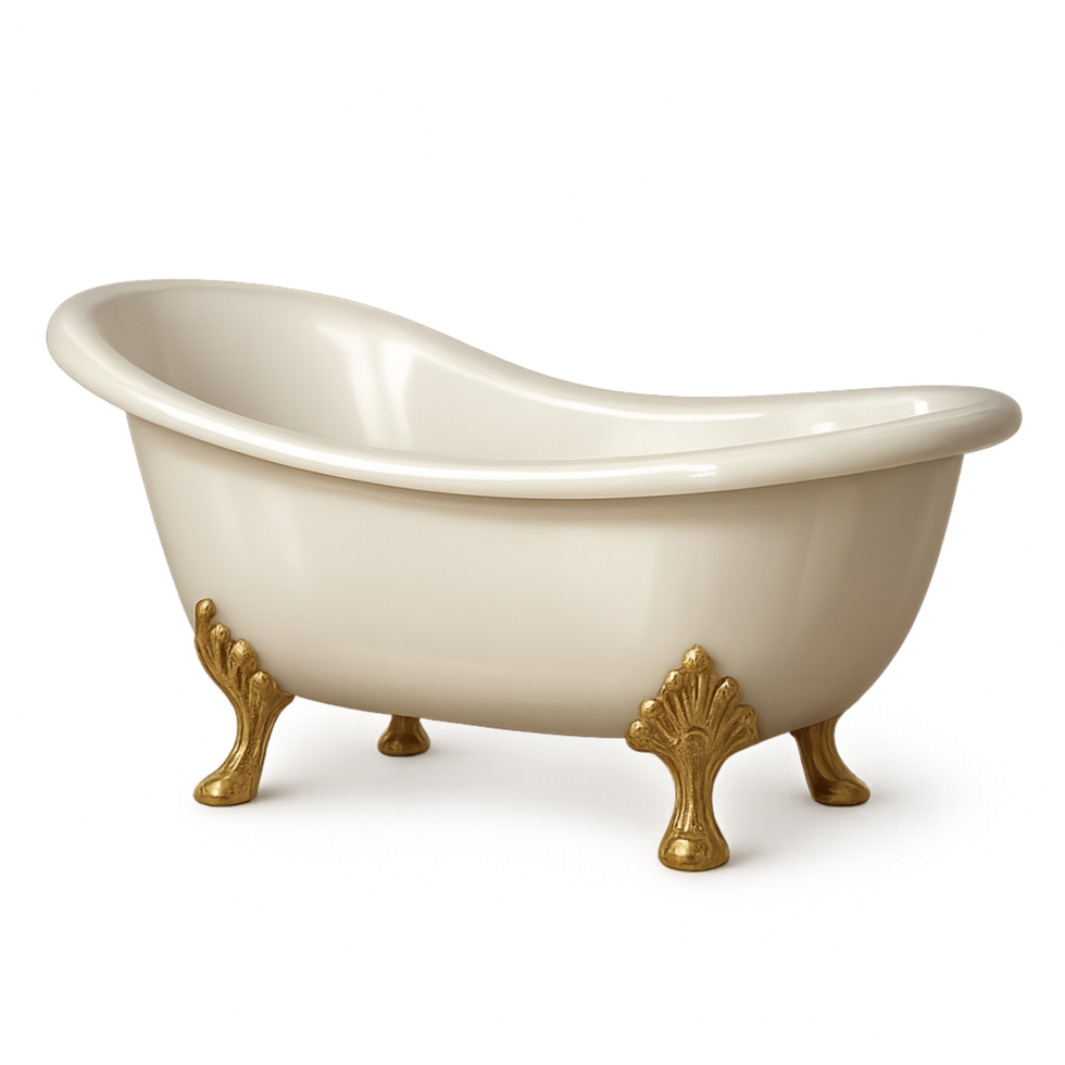 Elegant White Bathtub with Gold Accents png
