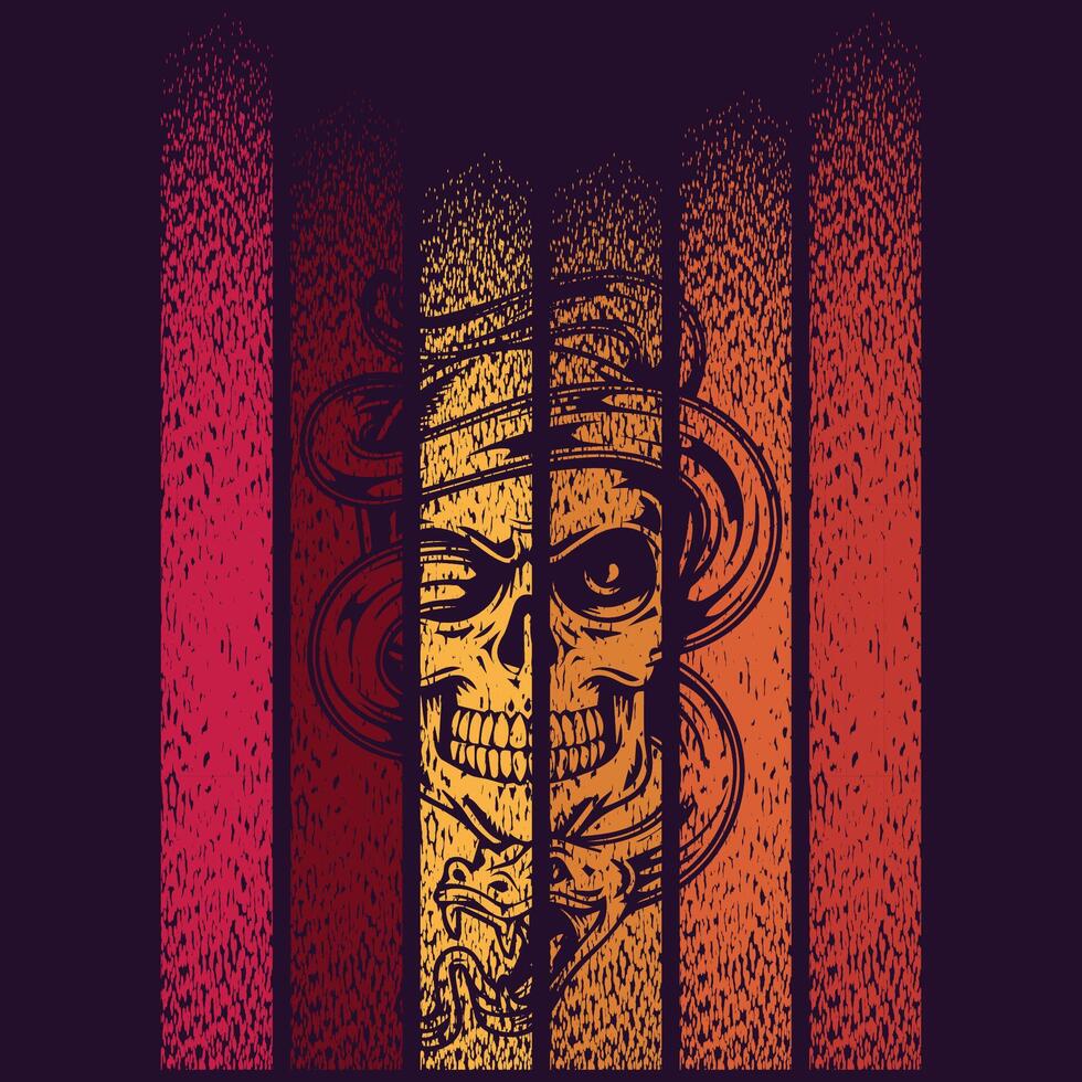 Skull Vintage Behind the Veil of Fire Creepy Skeleton Face in Abstract Striped Prison Halloween Art vector