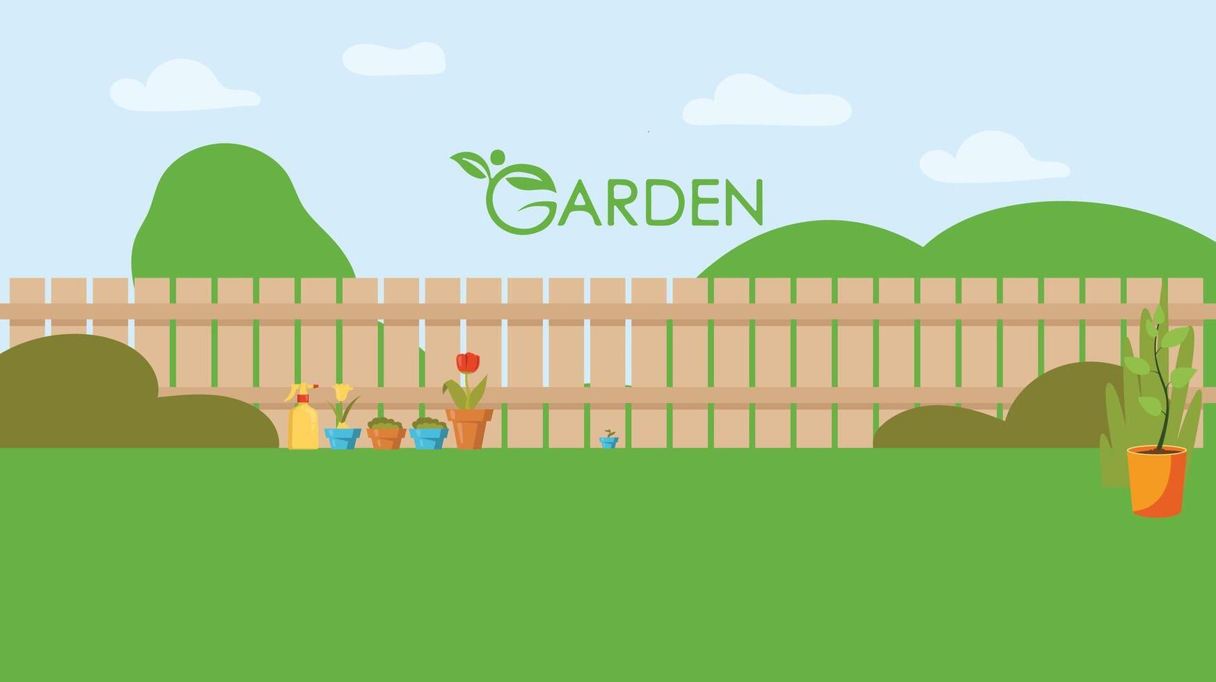Backyard Garden With Lush Plants And Flowers vector