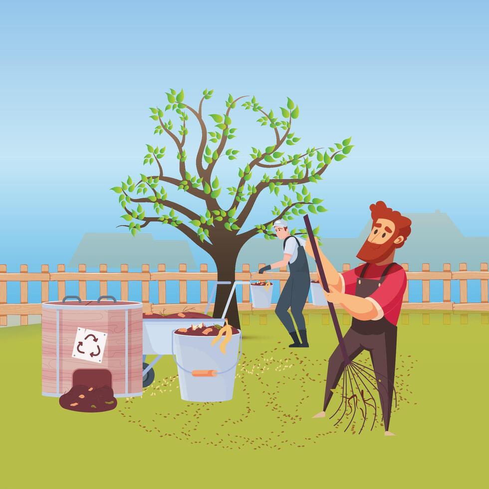 Gardener Cleaning Dry Leaves Outdoors vector