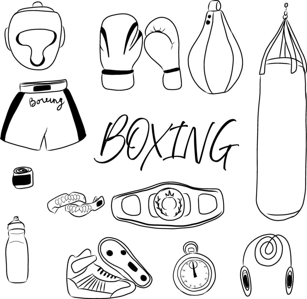 Hand Drawn Boxing Equipment and accessories vector