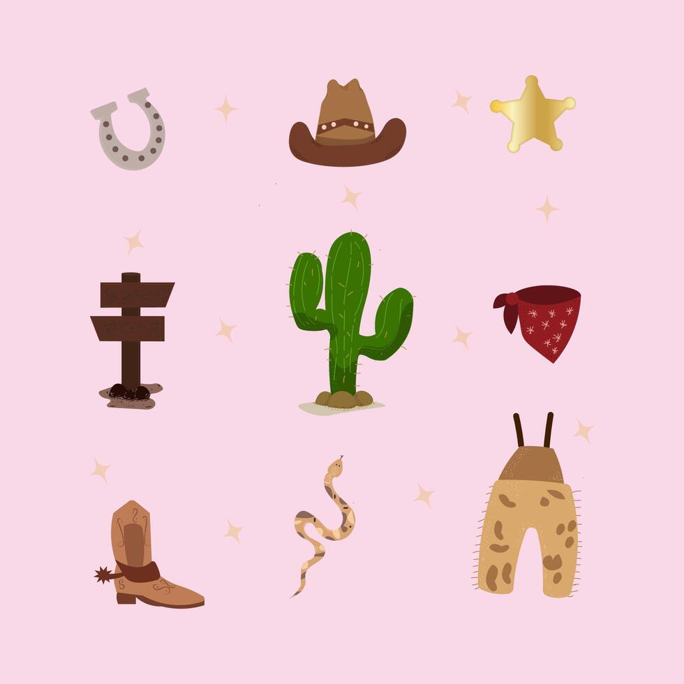 CUTE CARTOON STYLE RODEO ELEMENTS vector