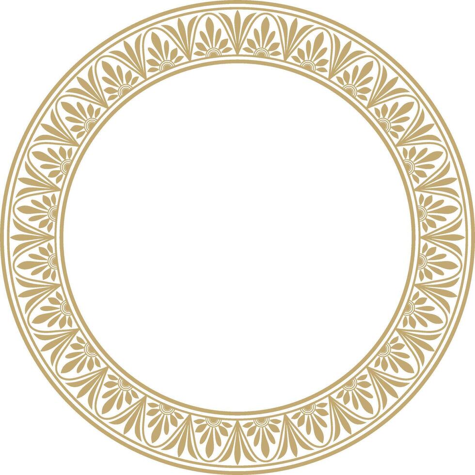 gold round classic Greek meander ornament. Pattern, circle of Ancient Greece. Border, frame, ring Roman Empire. vector