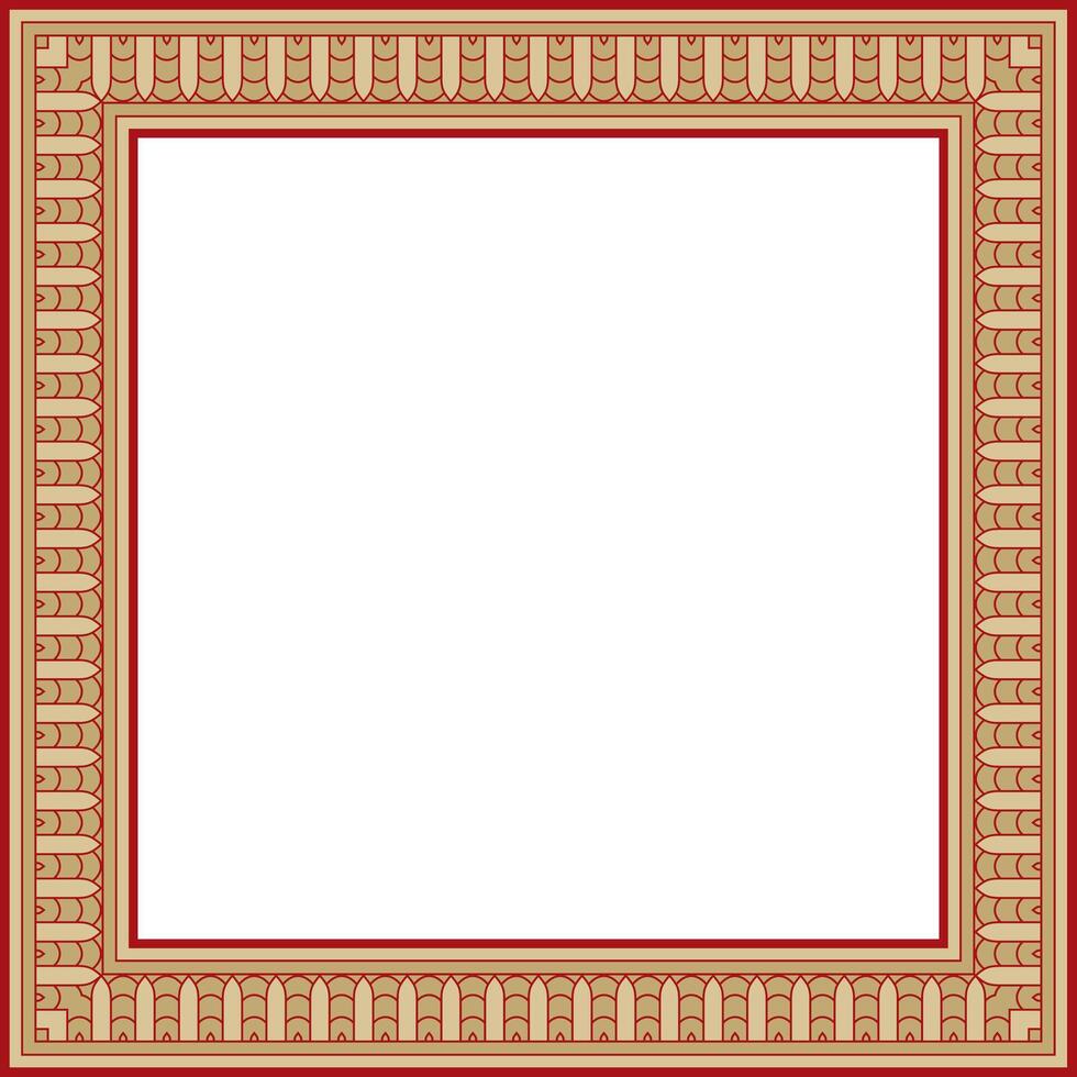 gold with red square Egyptian ornament. Rectangle, frame, ancient Egypt. Pattern lotus flowers and sun vector