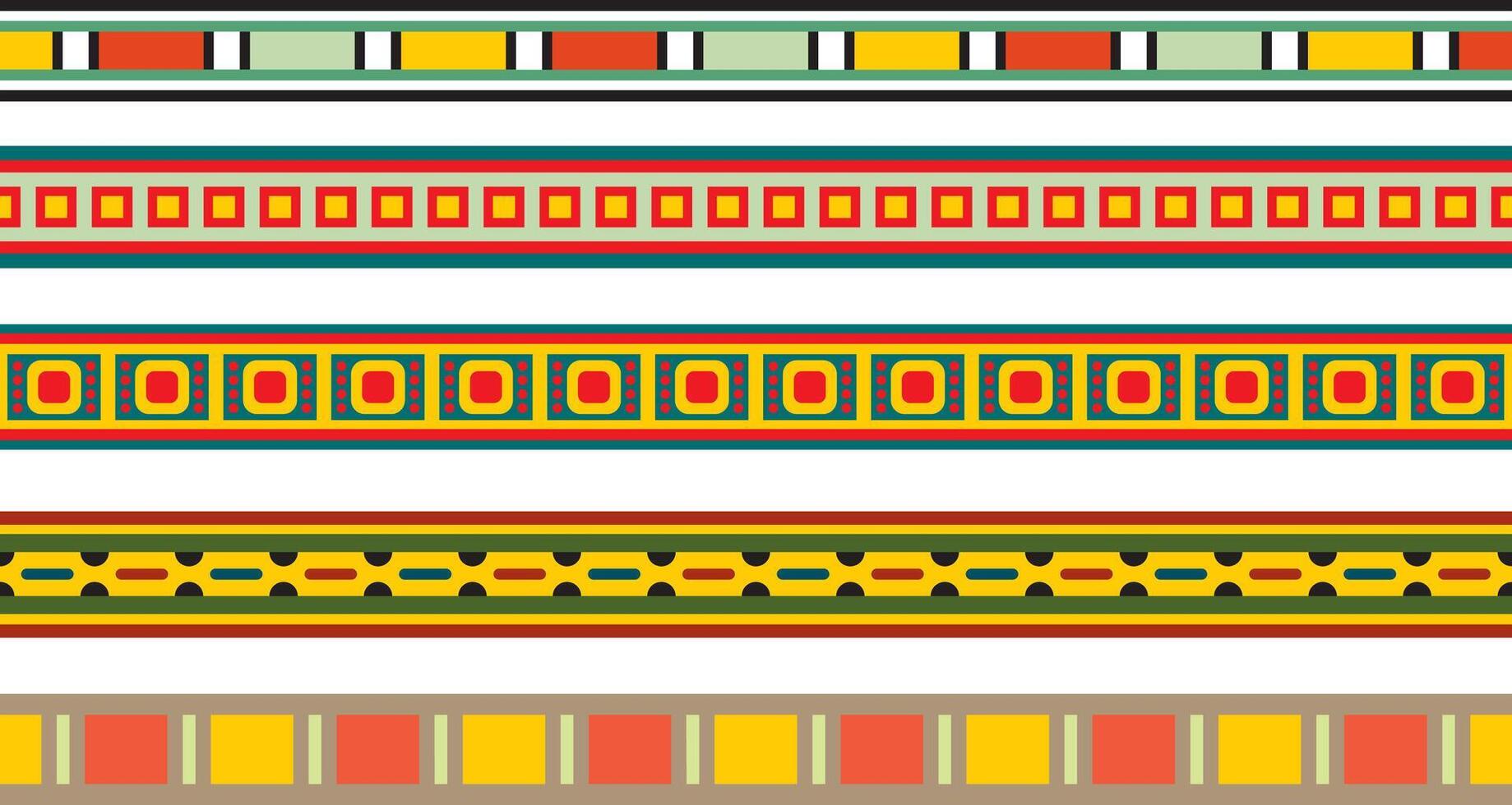 set of colorful seamless Egyptian borders. Endless Ornaments of Ancient Egypt. Geometric African frame. vector