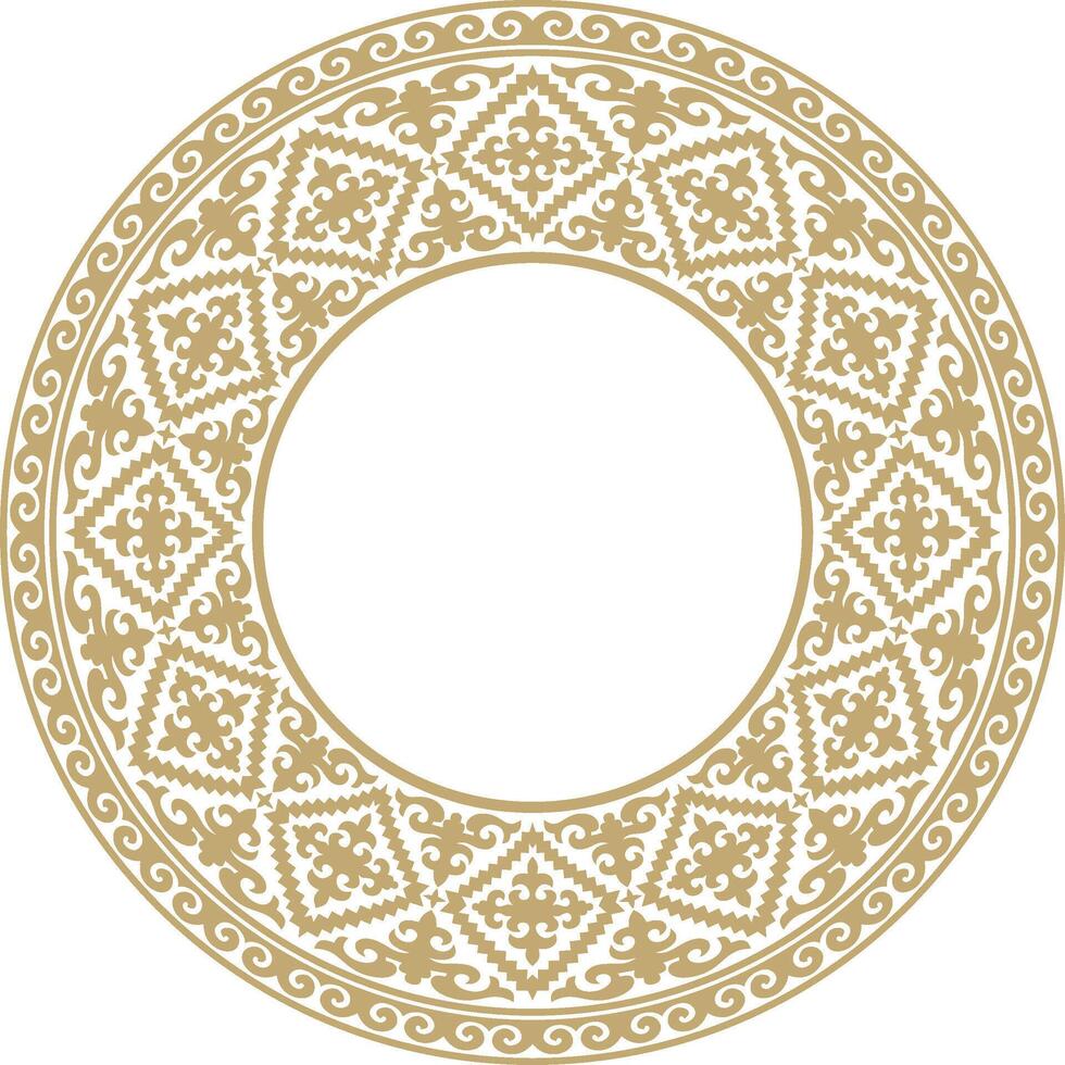 golden round Kazakh national ornament. Ethnic pattern of the peoples of the Great Steppe, Mongols, Kyrgyz, Kalmyks, Buryats. circle, frame vector