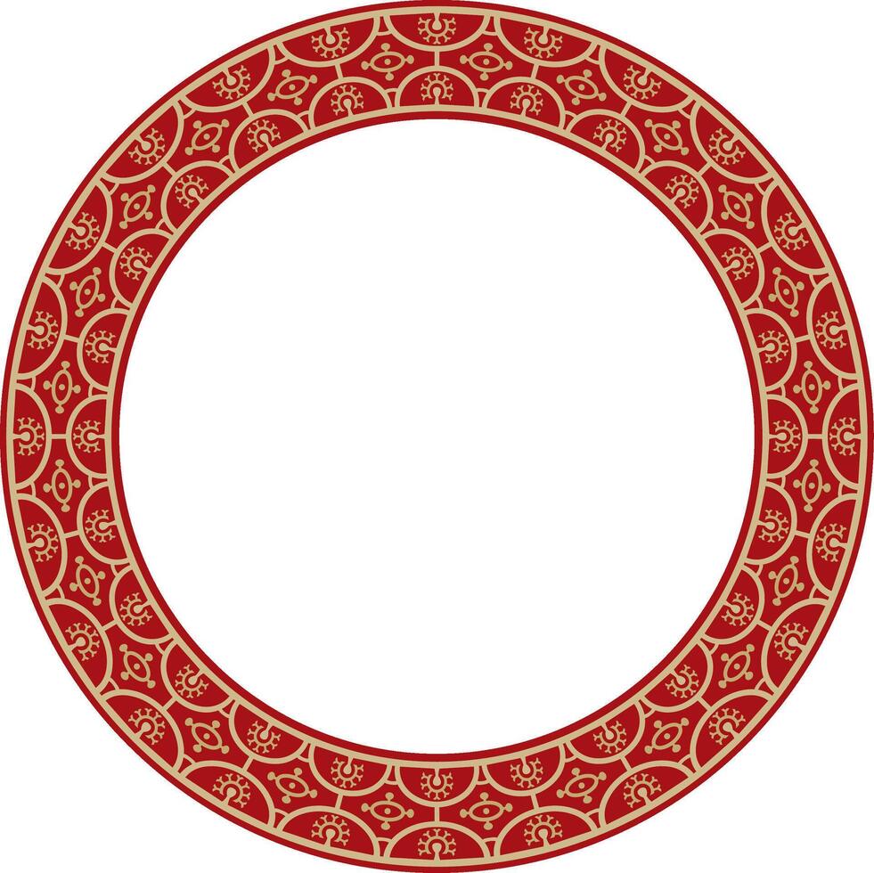 round gold with red border, frame, Pompeii ring. Circle Neopolitan ornament. Art Ancient Rome. vector