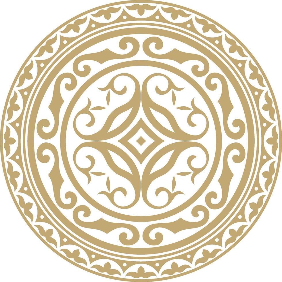 golden round Kazakh national ornament. Ethnic pattern of the peoples of the Great Steppe, Mongols, Kyrgyz, Kalmyks, Buryats. circle, border vector