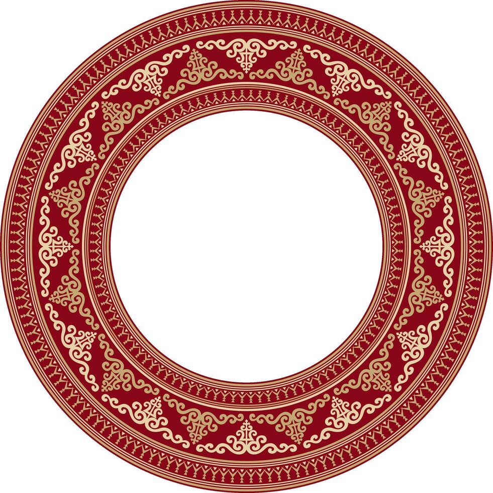 golden and red round Yakut ornament. Endless circle, border, frame of the northern peoples Far East vector
