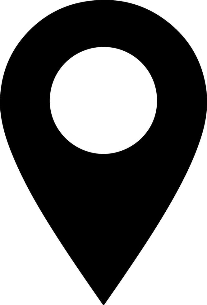 Simple black location pin icon with white circle silhouette vector