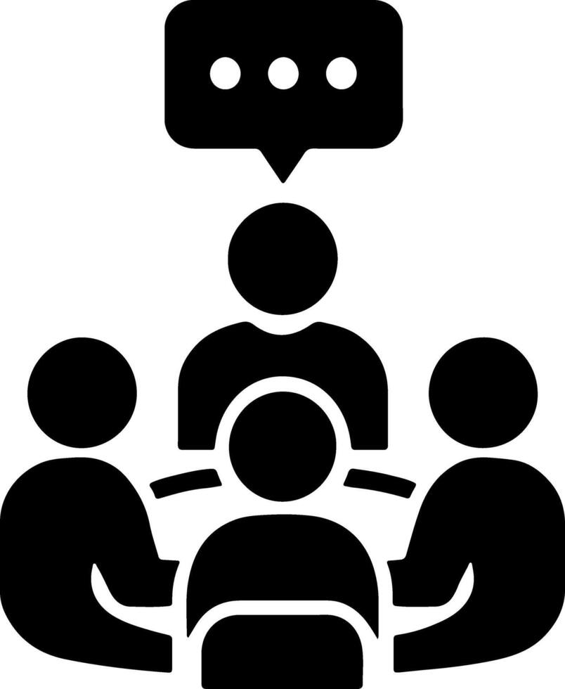 Group of people in a meeting with a speech bubble silhouette vector