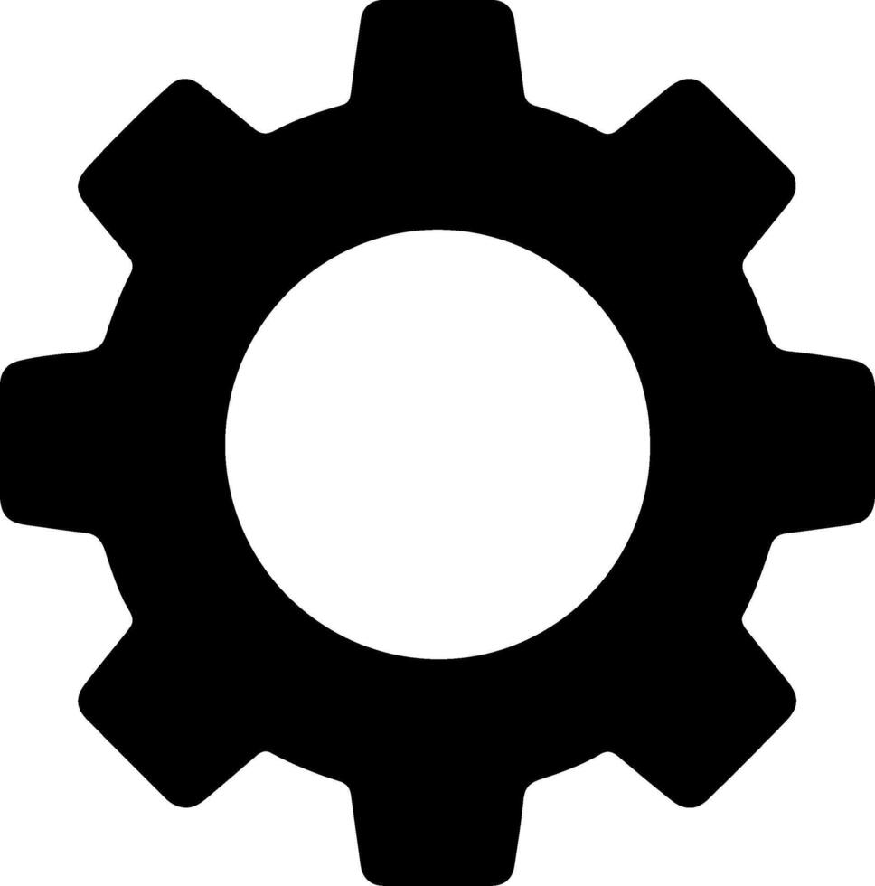 Dark gray gear cog mechanism symbol with white inner circle silhouette vector