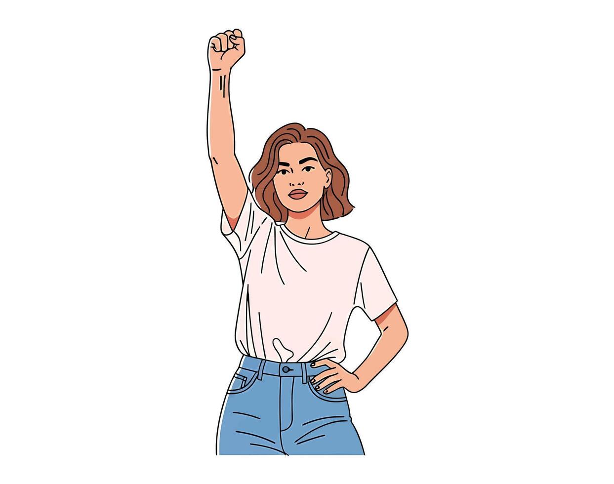 Woman raising her fist in the air vector