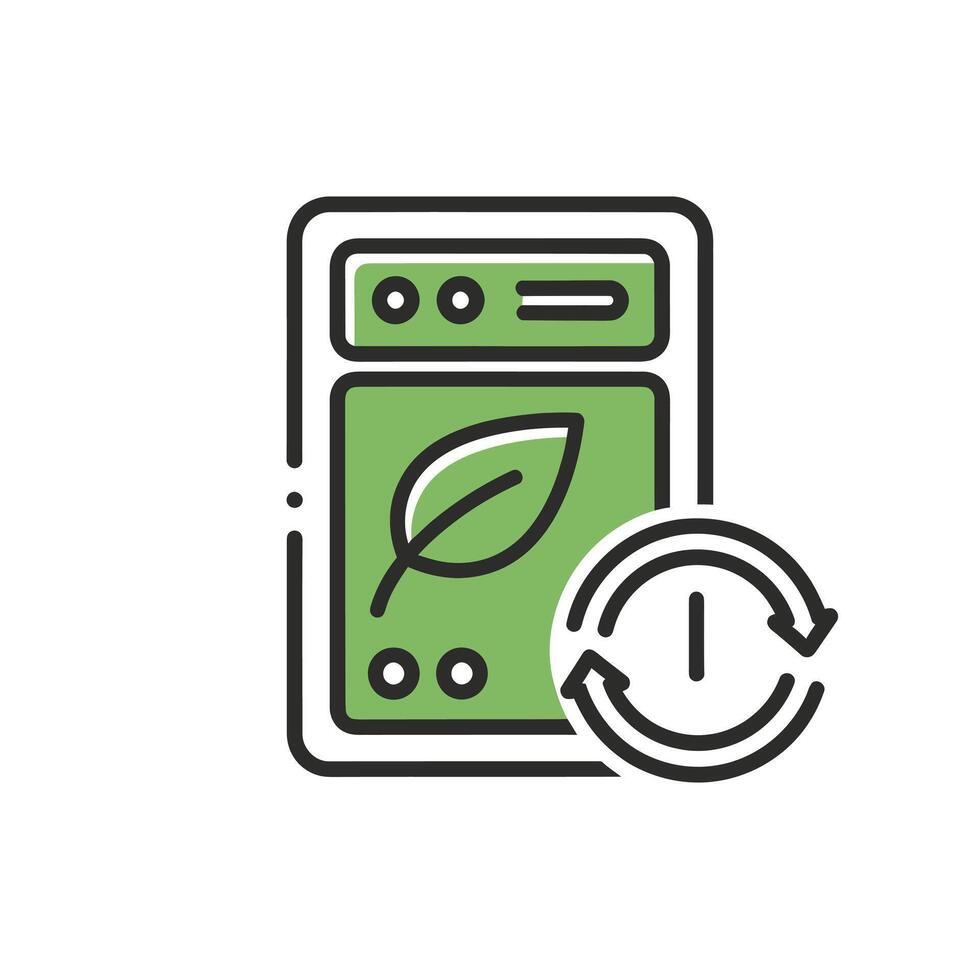 A green leaf icon with a computer and a green arrow vector