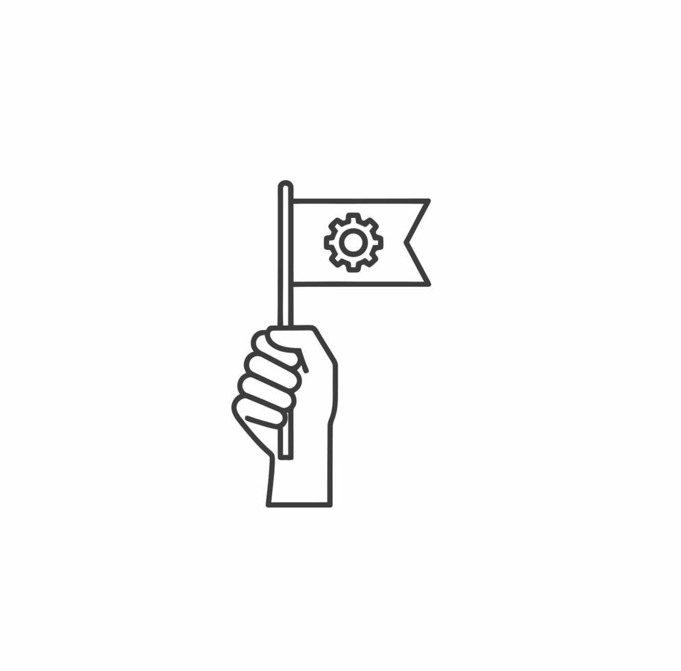 A hand holding a flag with gears on it vector