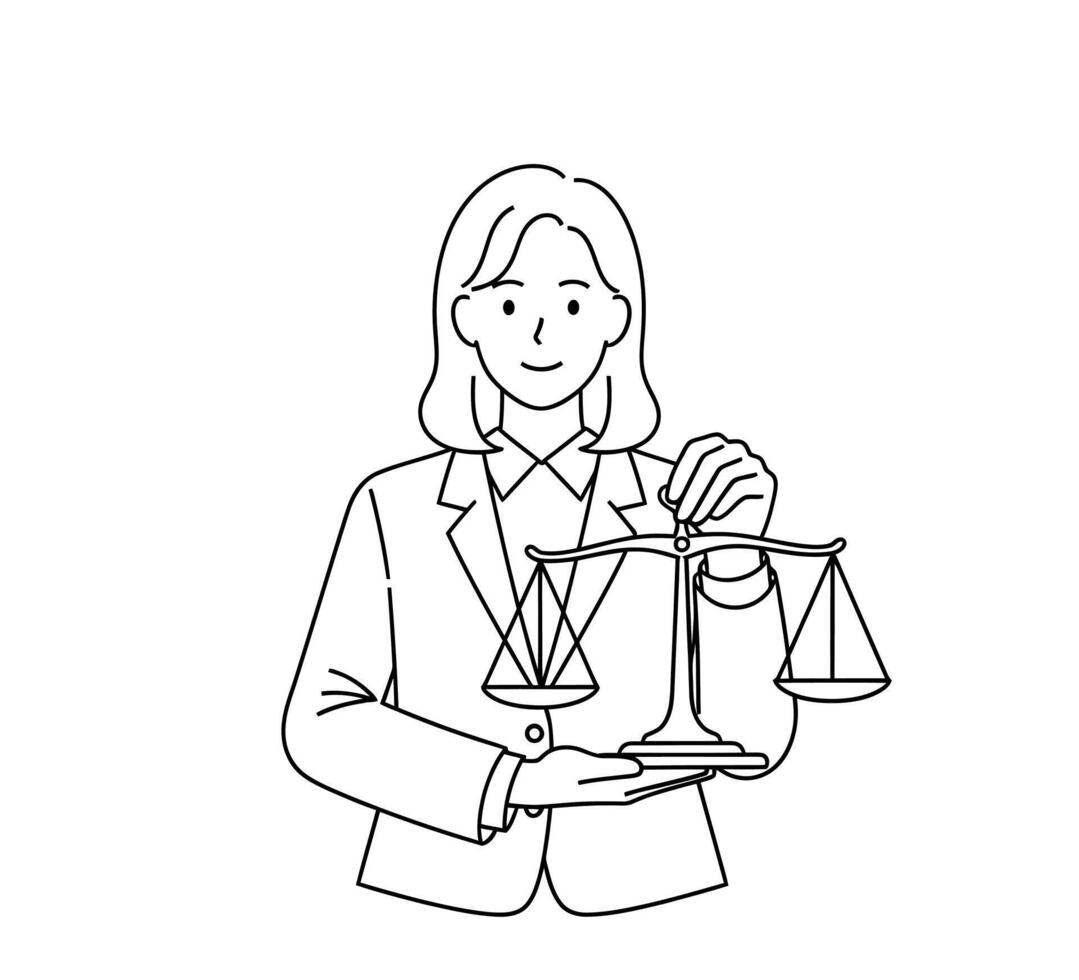 A woman holding a scale of justice in her hand vector