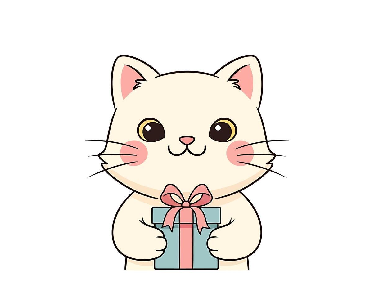 Cute cat holding a gift box vector